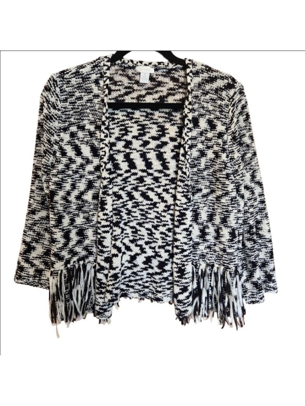 CHICO'S SANYA CROP CARDIGAN SWEATER WITH FRINGE SIZE 1 SIZE MEDIUM LIKE NEW!